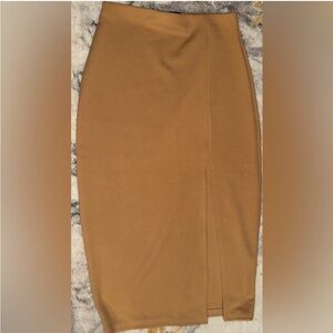 Tan midi skirt with high split-6